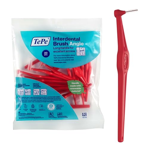 TePe Angle Interdentalbürste, Rot, 0,5 mm/ISO 2, 20 Stk., Zahnwischenraumreinigung, Plaque-Entferner für kleine Zahnlücken