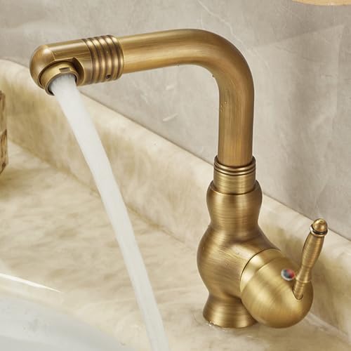 Robinet en laiton antique pour lavabo vintage avec mitigeur pivotant 360° chic