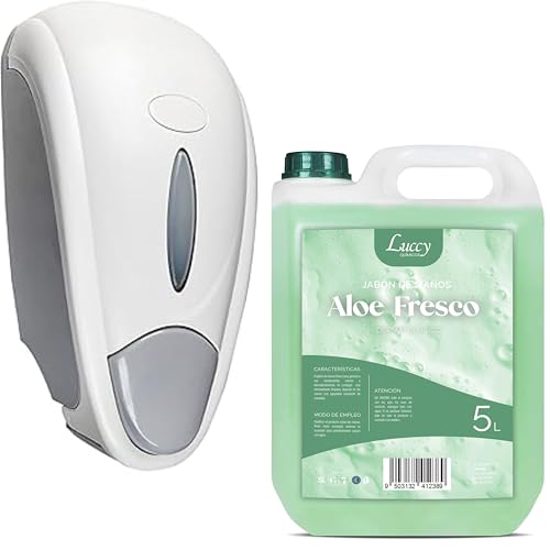 Jabón de Manos Líquido Aloe Fresco 5L + Jabonera Manual 700 ml | Apto para Pieles Sensibles | Dermatológicamente Testado | Jabón Manos para Uso Profesional