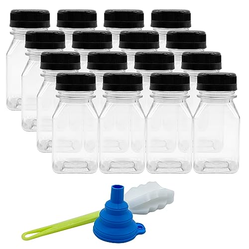 16pcs Plastic Shot Bottles with Lids Funnel & Brush 125ml Juice Bottles