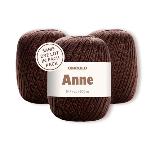 Image of CIRCULO Anne Yarn Pack, 1641 yds for Knitting & Crochet, 3 Balls of 100% Mercerized Brazilian Virgin Cotton, Soft Fingering Weight, Color 7311 Tobacco