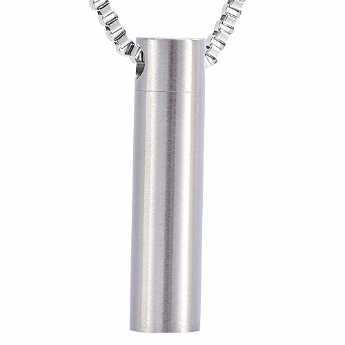 Fantasyland Jewelry Bar Cylinder Keepsake Ashes Holder Necklace Memorial Urn Pendants for Love Dad Men (Steel)