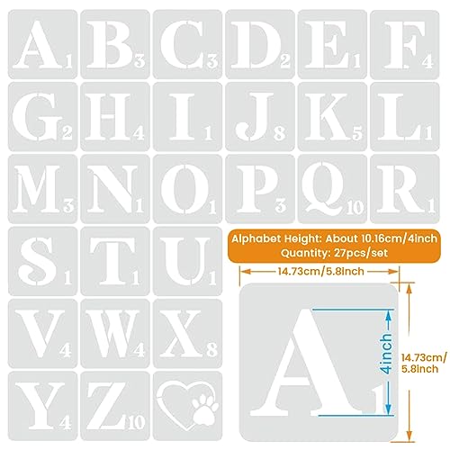 27 Pcs Letter Stencils,4 Inch Reusable Plastic Letter Stencils Alphabet ...