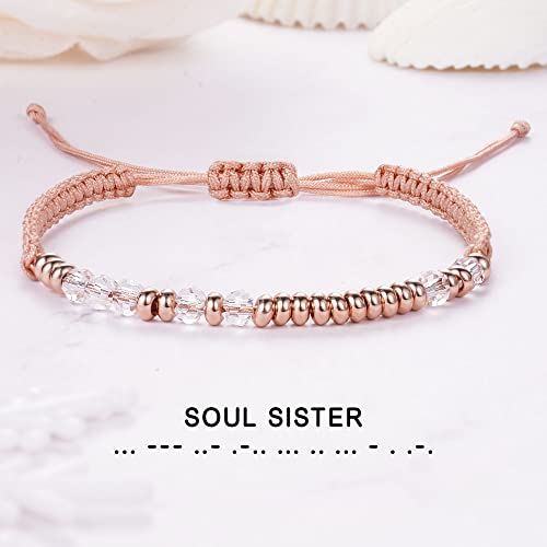 Btysun Morse Code Bracelets for Women Christmas Gift Stocking Stuffers for Teens Pink Braided Bracelets Inspirational Best Friend Birthday Gifts for Her High School Graduation Gifts for Her 2025 Mom Bracelet Jewelry