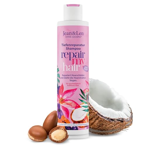 Jean & Len Shampooing Repair Huile de Coco & Macadamia, pour cheveux abîmés & sans vigueur, prévient la perte d'hydratation, répare les dommages, parfum...