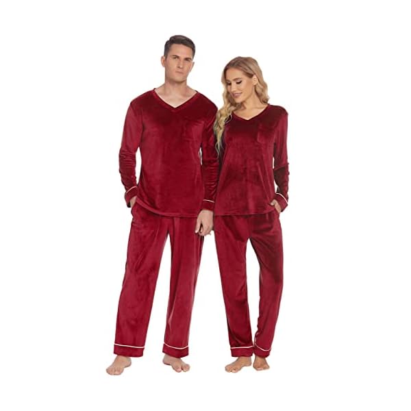 Ekouaer His Pajamas Sleepwear Matching Couple Christmas Pajamas Set with Pockets(Wine Red,S
