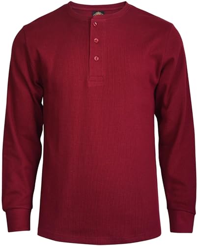 Men's Waffle Knit Thermal Henley Shirt - Long Sleeve Casual Top