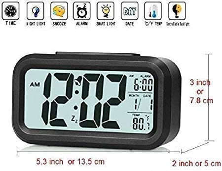 Hense Creative Nightlight Smart Light Alarm Clock Bedside Desk Table Electronic Clock Battery Operated Mute Luminous Alarm Clock with Adjustable Light HA35 (Black) image 5