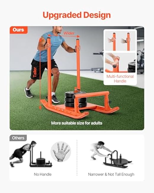 VEVOR Weight Sled, Steel Power Sled, Fitness Training Sleds for Athletic Exercise Speed Improvement, Workout Equipment with Adjustable Height Handle