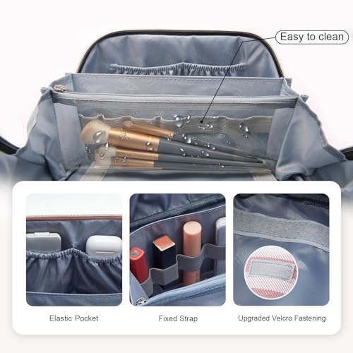 BOYATU Travel Makeup Bag for Women: Large Cosmetic Bag Set of 3 - PU Leather Make up Bag with Compartments - Compact Waterproof Toiletry Bag with Divider & Handle (A-01Pink)4