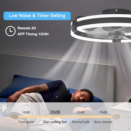 Image of Garwarm 20 inch Ceiling Fans with Lights and Remote, Low Profile Black Fan