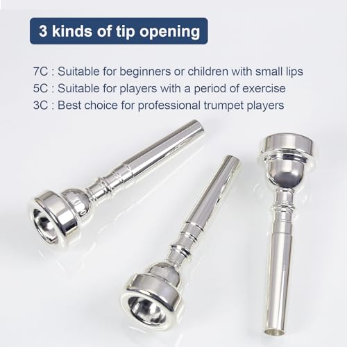 image for ROCHIX 1890 Silver Trumpet Mouthpiece 7C 5C 3C Trumpet Mouthpiece Set 