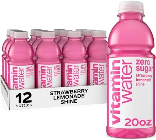 vitaminwater Shine Strawberry Lemonade Zero Sugar, Flavored Water Beverage, 20 fl oz Bottles, 12 Pack