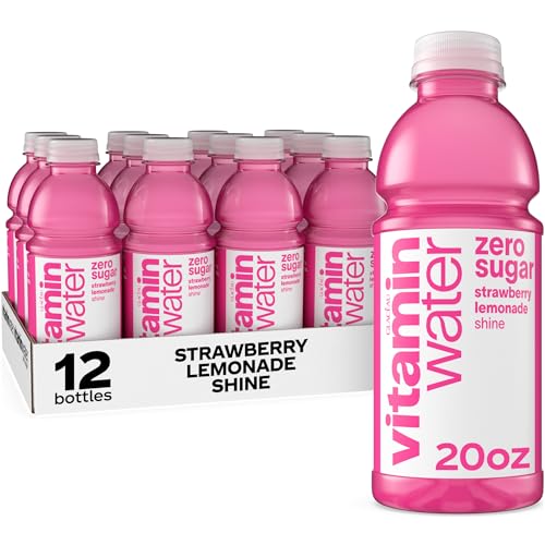 vitaminwater Shine Strawberry Lemonade Zero Sugar, Flavored Water Beverage, 20 fl oz Bottles, 12 Pack