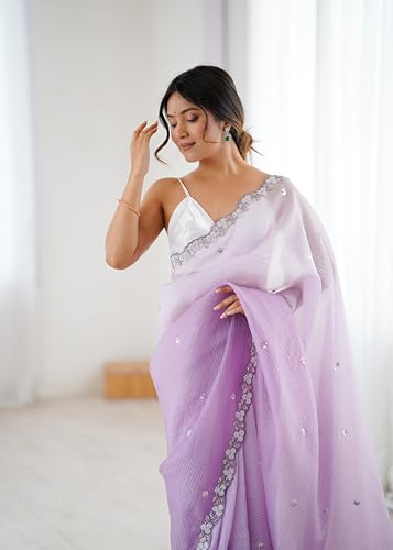 Image of Women's Chiffon Embellished Saree With Unstitched Blouse Piece