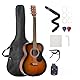 VEVOR Dreadnought Akustik Gitarre, 1016 mm, Akustische Gitarre Set mit Gigbag, Stimmgerät, Gurt, Stahlsaiten, Plektren, Kapodaster, Palisandergriffbrett, für Erwachsene, Sunburst