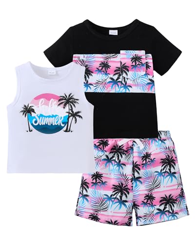 Jecson Toddler Boy Clothes 2t Boys Clothes Summer 3-Piece Set - Sleeveless Tank Short Sleeve Top and Shorts