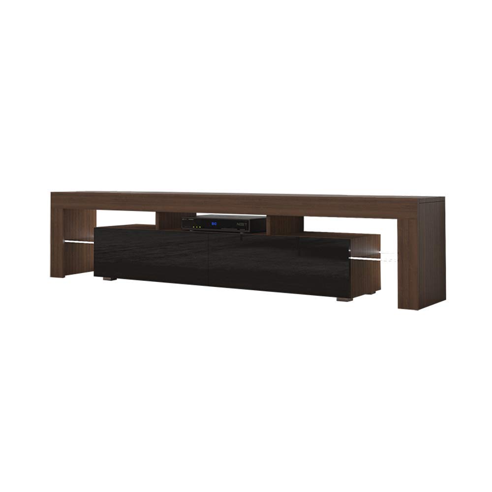 TV Stand MILANO 200 Walnut Line / Modern LED TV Cabinet / Living Room Furniture / Tv Cabinet fit for up to 90-inch TV screens / High Capacity Tv Console for Modern Living Room (Walnut & Black)(incomplete, box 2 of 2)