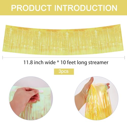 Image of BEISHIDA 3 Packs Metallic Foil Fringe Garland Shining Yellow Wall Hanging Tinsel Fringe Banners for Car Floats Bridal Shower Wedding Birthday Easter Graduation Holiday Party Decoration(30 Feet)