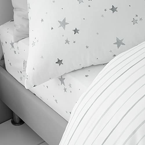 Bianca Stars Stripes Cotton Double Fitted Sheet White Grey - Image 2
