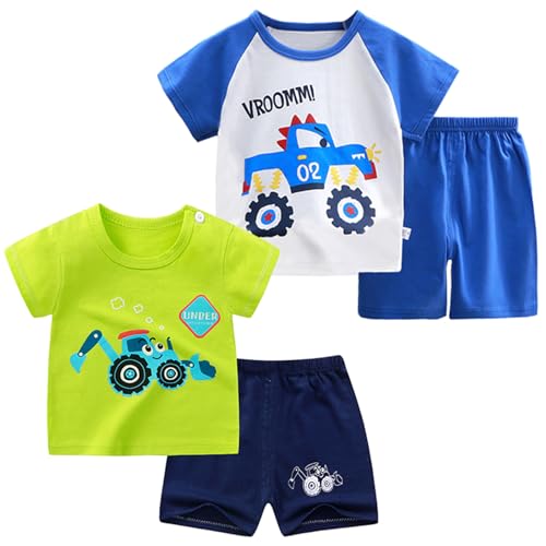 SUPFANS 4 piezas camisetas y pantalones cortos de dinosaurios tops y pantalones cortos de verano para bebés y niños pequeños, Set-J, 3 años