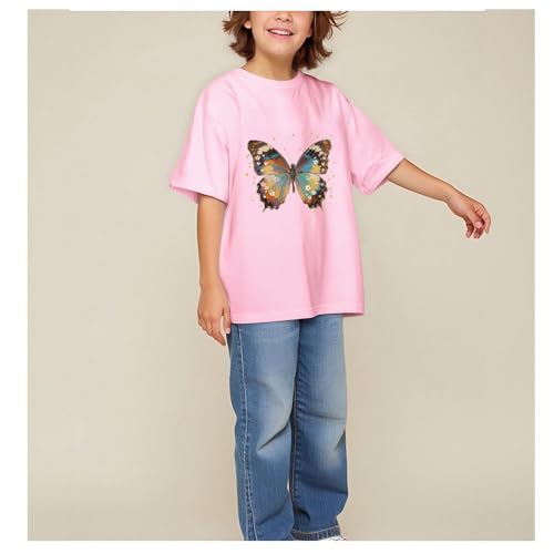 Butterfly Short Sleeve Shirt Kids Summer Tshirts Girls Short Sleeve Casual Graphic Clothes Crew Neck Shirts 2-12Y3