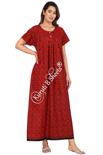 Image of Kuruti B Sheets Nighty for Women Cotton Combo (Pack of 2 Pcs) Nighty Gown Round Neck Short Sleeves Free Size