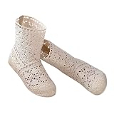  Minetom Femme Été Automne Mode Creux Dentelle Courtes Bottes Talon Plat Bottines Fermeture Eclair Cheville Boots B2 Beige 37 EU