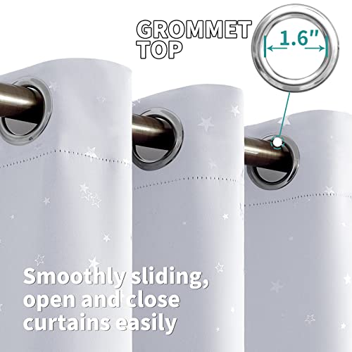Image of BGment Kids Room Curtains for Bedroom - Grommet Thermal Insulated Silver Star Print Room Darkening Curtains for Living Room, Set of 2 Panels, 38 x 45 Inch, Greyish White