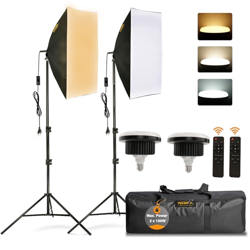 Fotostudio Softbox Set mit LED Beleuchtung, 2X 150W E27 Leuchtmittel, Professionelles Fotografie Beleuchtungsset