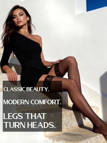 Image of Charm and Attitude Sheer Thigh High Stockings for Women | Stay Up Stockings with Silicone Lace Top | 15 Denier Nylons