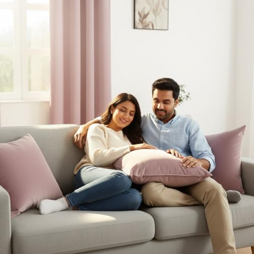 Image of HOMEMONDE Velvet Cushion Covers Set of 5-16x16 Inch Decorative Pillow Cover for Sofa, Couch, Chair, Lavender