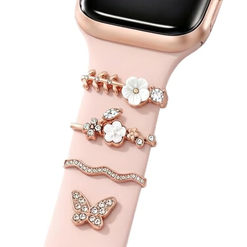 Bracelet Apple Watch silicone anti-irritation rose à charms or rose