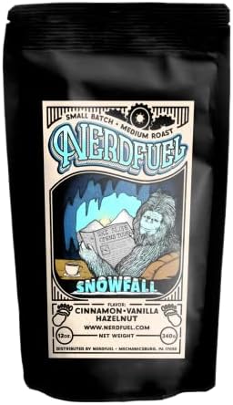 NerdFuel Coffee - 12oz Whole Bean - Cinnamon Vanilla Hazelnut - Snowfall - Whole Coffee Beans & Ground Coffee - Low Acid Flavored Coffee