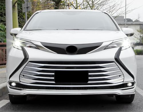 Image of Car Front Fascia Trim Compatible With Toyota Sienna 2021 2022 2023 2024 Front Grille Trim Headlight blade trim Exterior Car Accessories ABS 2PCS(Carbon Fiber Style)