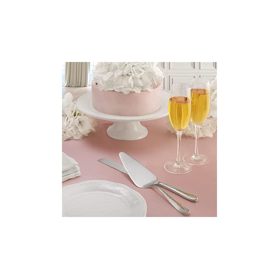 Hudson Essentials Bergamo Hammered 18/10 Stainless Steel Wedding Cake Knife & Cake Server Set – Perfect for Weddings, Engagements, & Birthay Parties