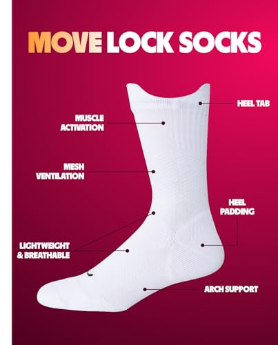 Move Compression Socks for Basketball & Running 25-35mmHG - Sports Crew socks with Shock Absorption, Anti-Blister, Moisture Wicking2
