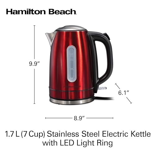 Image of Hamilton Beach Electric Tea Kettle, Water Boiler & Heater, 1.7 Liter, Cordless Serving, 1500 Watts for Fast Boiling, Auto-Shutoff and Boil-Dry Protection, Red with LED Light Ring (41060) (Pack of 2)