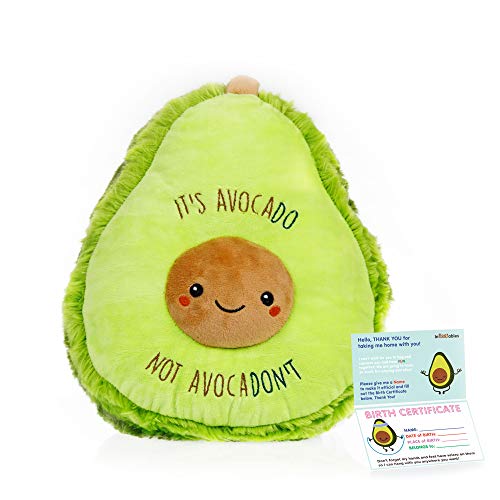 Stuffed Avocado - The Original Its Avocado not AvocaDONT Large Avocados Plush Animals Toy. Avocado Gifts Inspirational Text for Birthdays, Valentines or Christmas. Cute, Fun, Soft & Gift Wrapped