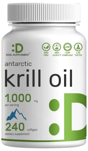 DEAL SUPPLEMENT Antarctic Krill Oil 1 000mg Per Serving 240 Softgels Mercury Free No Fishy Taste Rich in Omega-3s EPA DHA Astaxanthin & Phospholipids Non-GMO No Gluten