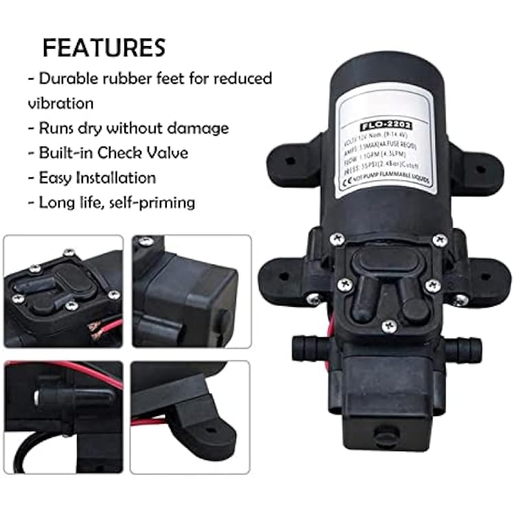 12V RV Water Pump - 35Psi, 1.0GPM with Pressure Switch & 360 Rotatable Faucet,Quiet Self-Priming Marine Camper Water Pump for RV, Yacht, Caravan, Boats
