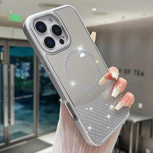 Coque silicone magnétique iPhone 11 argent avec miroir et strass