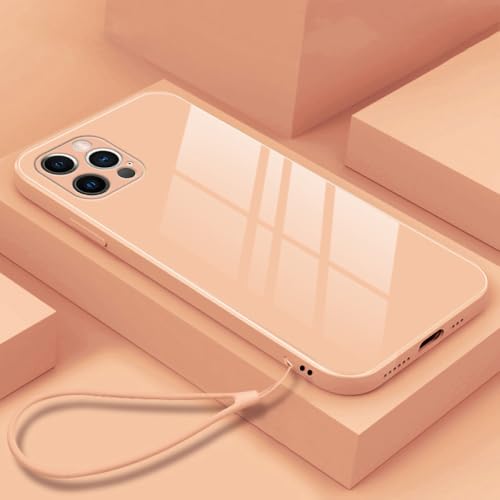 YVWUNH Funda Cuadrada de Lujo para teléfono de Vidrio Templado líquido para iPhone 15 14 13 12 11 Pro XS MAX XR SE X 8 7 Plus Funda Ultrafina con Correa Linda, Polvo de Arena, para iPhone 15