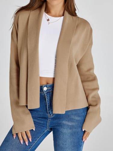 Image of Saodimallsu Womens Cropped Cardigan Open Front Shawl 2026 Fall Trendy Long Sleeve Sweater Jacket