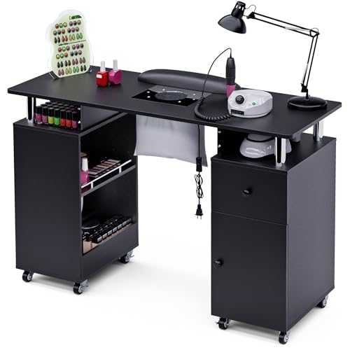 HolaiNail Manicure Table Nail Desk for Nail Tech, Acetone Resistant Beauty Salon Station with Dust...