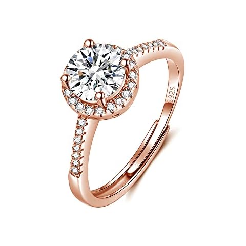Shuxin Silver Wedding Rings for Women, Rose Gold Round Cubic Zirconia Engagement Rings for Her, Adjustable Promise Wedding Ring for Women, Resizable Hand Finger Diamond Ring for Ladies Girls Cover