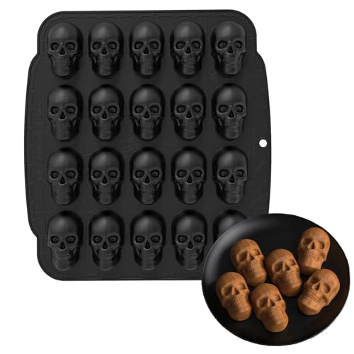 スカルチョコレートモールド ? ブラウンシリコン 29x26.5cm、簡単にリリースできる柔軟なモールド、再利用可能な 3D スケルトン形状 |ハロウィンキャンディー、グミ作り、ケーキデコレーション、ホリデーデザート、クラフト用品