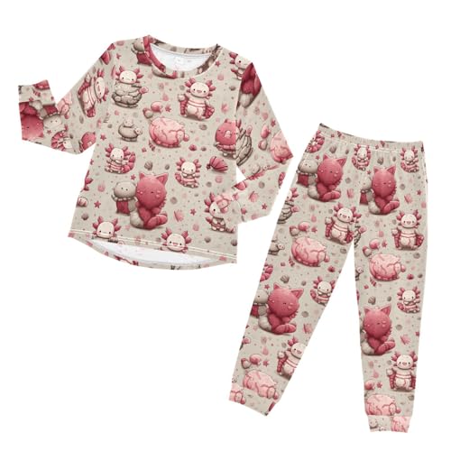 Cute Axolotl Kawaii Soft Pajama Set for All Seasons,Breathable Pjs Long Sleeve Sleepwear,Comfy Loungewear 2 Piece Underwear Set 3T