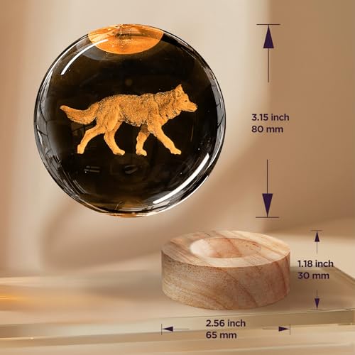 Image of 3D Crystal Ball Night Light with Wooden Base, 3.15 inch Glass Ball Lamp, 16 Colors, Remote Control, Cool Desk Decor, Gifts for Kids, Friends, Birthday, Holiday