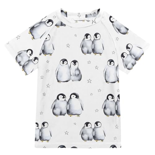 ALAZA Kids Rash Guard Boys Toddler Swim Shirts Short Sleeve Cute Penguin Star White UPF 50+ 3T